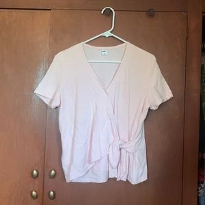 Short sleeve, pink wrap shirt